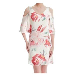 Connected Apparel Elegant Floral Cold Shoulder Chiffon Dress Size 12‎ Summer